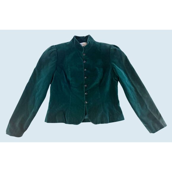 Vintage HARRISON DAVIS Green Velvet Full Button Blazer Coat 1980s Sz S - Picture 2 of 8